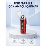 ALK USB Şarjlı Rüzgar Geçirmez Elektrikli Çakmak El Fenerli - Lisinya