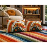 Alkan Homes 2 Adet Kombin Punch Nakış Desen 3 Boyutlu Dijital Baskılı Dikdörtgen Kırlent Kılıfı 30X50 cm - Bej - Turuncu - 30 x 50 cm