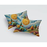 Alkan Homes 2 Adet Punch Nakış Görünümlü 3 Boyutlu Manzara Desen Dijital Baskılı Kırlent KILIFI30X50 - 30 x 50 cm - Gök Mavisi