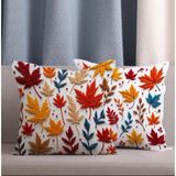 Alkan Homes 2 Li Kombin Punch Nakış Görünümlü Sonbahar Yaprak Desen Dijital Baskılı Kırlent Kılıfı - 43 x 43 cm - Kırmızı