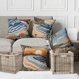 Alkan Homes 4 Lü Kombin Punch Nakış Desen Görünümlü Deniz Sahil Temalı Dijital Baskılı Kırlent Kılıfı - - 43 x 43 cm - Mavi Desenli