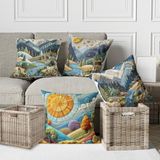 Alkan Homes 4 Lü Kombin Punch Nakış Desen Görünümlü Manzara Temalı Dijital Baskılı Kırlent Kılıfı - 43 x 43 cm - Mavi - Beyaz
