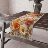 Alkan Homes Çiçek Desenli 3 Boyutlu Leke Tutmaz Kumaş Kenarları Dikişli Dekoratif Masa Örtüsü Runner 45×100 cm - Turuncu - Krem - 45 x 100 cm