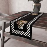 Alkan Homes Ekose Desenli Leke Tutmaz Kumaş Kenarları Dikişli Dekoratif Masa Örtüsü Runner 45×100 cm - Siyah - Krem - 45 x 100 cm