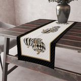 Alkan Homes Özel Tasarım Modern Leke Tutmaz Kumaş Kenarları Dikişli Dekoratif Masa Örtüsü Runner 45×100 cm - Siyah - Gold - 45 x 100 cm