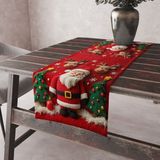 Alkan Homes Punch Işlemeli Görünümlü Noel Baba ve Geyik Desenli Dekoratif Masa Örtüsü Runner 45×100 cm - Kırmızı - Yeşil - 45 x 100 cm