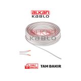 Alkan Kablo 2 x 0.75 mm H03VH-H Kodlu Yassı Kordon Hoparlör Kablosu Tam Bakır Beyaz 15 metre