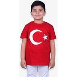 Alkano Kırmızı Ay Yıldızlı Çocuk Tişört Kısa Kol Pamuk Günlük Stil Regular Fit