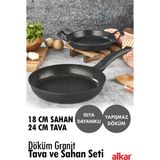 Alkar 18 cm Sahan 24 cm Tava Döküm Yanmaz Yapışmaz Tava ve Sahan Seti