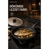 Alkar Döküm Granit Balık Tavası 34 cm Metal Kapaklı Büyük Boy Hamsi Tavası