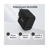 Alkar Ticaret 65W Gan Usb-C + Usb-A Şarj Aleti & iPad & & Notebook Uyumlu Pd Hızlı Şarj Cihazı - 00-Siyah - Beyaz