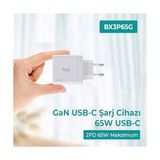 Alkar Ticaret BX3P65G 65W Gan Qualcom 4.0 2*type-C & Usb-A 3 Portlu, MacBook Air, iPad Air, 17/16/15/14/14 Max /13/13 Max, Galaxy S24/S23/S22/S21 Uyumlu BX-3P65G Şarj Cihazı Beyaz - 00-Siyah - Beyaz