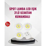 Alkasaz 3 Lü Pilli Kablosuz LED Spot Lamba Seti Kumandalı Kolay Montaj Aydınlatma - ALKHBY2895-5703 - Çok Renkli