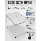 Alkasaz 4 Kişilik Katlanabilir Kamp Masası Seti 4 Tabureli 50-65 cm Ayarlanabilir Yükseklik
