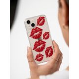 Alkasaz İphone 13 Kırmızı Dudak / Öpücük Desenli Şeffaf Telefon Kılıfı - GGGGGG7883-3204