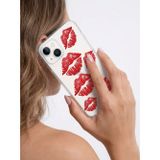 Alkasaz İphone 14 Kırmızı Dudak / Öpücük Desenli Şeffaf Telefon Kılıfı - GGGGGG4376-7269