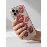 Alkasaz iPhone 15 Pro Max Kırmızı Dudak / Öpücük Desenli Şeffaf Telefon Kılıfı - GGGGGG3411-2296
