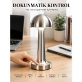 Alkasaz Mantar Masa Lambası Dokunmatik 3 Renk Işık Şarjlı Kablosuz Modern Krom Tasarım - GGGGGG1966-3