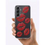 Alkasaz Samsung Galaxy S24 FE Kırmızı Dudak / Öpücük Desenli Şeffaf Telefon Kılıfı - GGGGGG3988-9