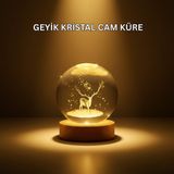 Alkasaz USB Bağlantılı Geyik Temalı Kristal Küre Premium Masa Gece Lambası - GGGGGG4745-9290
