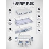 Alkasaz Valiz Tipi Katlanabilir Piknik Masası 4 Tabureli Taşınabilir Kamp Masası
