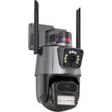 Alkese 6mp Çift Kameralı Wifi Ptz Wıfı Kamera Ultra Hd Dış Cephe Alarmlı Kablosuz Güvenlik Kamerası - Siyah