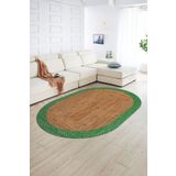 Alkilim Dijital Kaymaz Yıkanabilir Jüt-Hasır Desen Oval Yolluk Mutfak Salon Halısı, N-O-JÜT-17-YEŞİL,