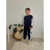 Alkın Kids 3-10 Yaş Erkek Çocuk Lacivert-Beyaz Şeritli 3 Iplik Şardonlu Kışlık Eşofman Takımı - Gri - Lacivert - Beyaz - 4 - 5 Yaş