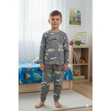 Alkın Kids 3-13 Yaş Erkek Çocuk %100 Pamuklu Dinozor Desenli Uzun Kollu Pijama Takımı - Gri - 5 - 6 Yaş