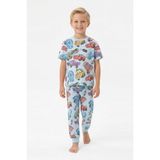 Alkın Kids 3-8 Yaş Erkek Çocuk %100 Pamuklu Arabalı Kısa Kollu Pijama Takımı - Mavi - 7 - 8 Yaş
