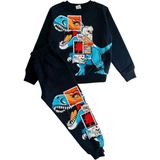 Alkın Kids 4-10 Yaş Erkek Çocuk Iki Iplik Şardonlu Dinozor Baskılı Eşofman Takımı - Lacivert - 7 - 8 Ay