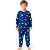 Alkın Kids Erkek Çocuk 4-8 Yaş %100 Pamuklu Interlok Kumaş Dinozor Desenli Pijama Takımı - Lacivert - 6 Yaş