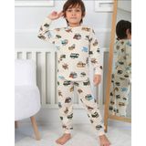 Alkın Kids Erkek Çocuk Pamuklu Araba Desenli Pijama Takımı - Bej - 6 - 7 Yaş