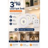 ALL FAST 3’lü Uzaktan Kumandalı LED Spot Işık Seti Dolap Raf Mutfak İçi Kablosuz Aydınlatma