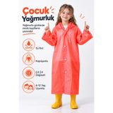 ALL FAST Çocuk Yağmurluk Kırmızı Kapüşonlu Su Geçirmez EVA Çıt Çıt Düğmeli 6-12 Yaş