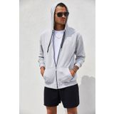 All in Men Gri Fermuarlı Kapüşonlu Erkek Sweatshirt