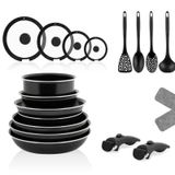All-In-One Pro Diamond Seramik 23 Parça Set: 18-22Cm Derin &26Cm Sığ Tencere 20-24-28Cm Tava+28Cn Wok 18-22-26-28Cm Cam Kapak 2 Adet Özel Sap 4 Parça Servis Seti 6 Adet Tava Koruyucusu