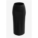 ALL TIME Kadın Siyah Likralı Modest Slim Fit Orta Kalın Normal Bel Uzun Casual Kalem Etek