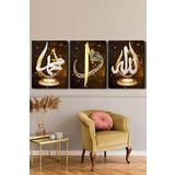 Allah Muhammed Lafzı Elif Vav 3 Parça Kanvas - Canvas Tablo, 30 x 40