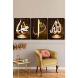 Allah Muhammed Lafzı Elif Vav 3 Parça Kanvas - Canvas Tablo, 45 x 65