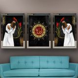 Allah(CC) Lafzı Semazen Temalı Aynalı Çerçeveli 3 lü Kanvas Tablo Seti 150x70 cm SETS0028