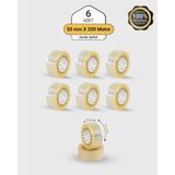 Allam Ambalaj 6 Adet Akrilik Şeffaf Koli Bandı 50MM x 200MT Güçlü Yapışkan
