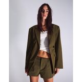 Allbucks Bershka, Bele Oturan Kruvaze Çizgili Blazer Ceket ABBRS00008 - Haki