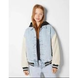Allbucks Bershka, Suni Deri Kollu Dolgulu Denim Bomber Kadın Mont ABBRS0022 - Mavi - XS