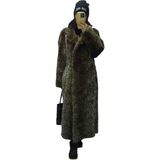 Allbucks Maksi Premium Oversize Peluş Suni Kürk Kaban ABGYM0008 - Bej - Leopar - Standart