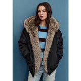 Allbucks Stradivarius, Kapüşonlu Suni Kürk Astarlı Şişme Bomber Ceket ABSTR3770 - Siyah