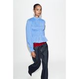 Allbucks Zara, Çizgili Petek Dokulu Büzgülü Gömlek Bluz ABZRA00076 - XS - Mavi