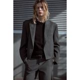 Allbucks Zara, Ince Çizgili Vatkalı Crop Blazer Ceket ABZRA1112 - Gri - XS