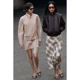 Allbucks Zara, Kareli Asimetrik Midi Etek ABZRA00050 - Ekru - XS