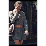 Allbucks Zara, Metalik Iplikli Crop Blazer Ceket ABZRA1041 - 07G-Gri